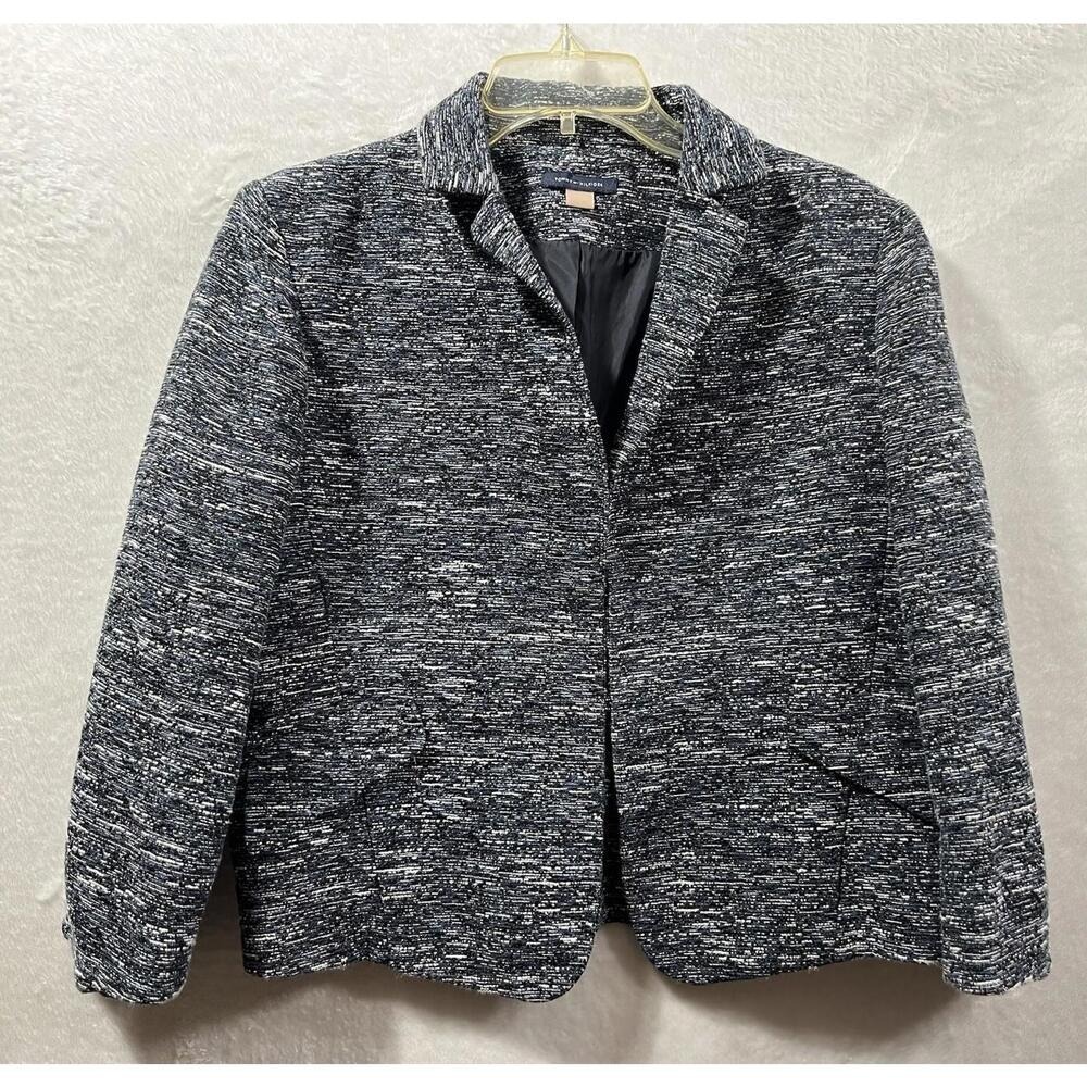 Tommy Hilfiger Women's Tweed Knit Blazer Jacket Navy White Peplum Sz 16